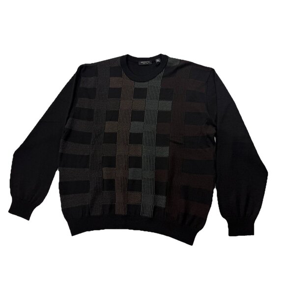 Segreto Mens XXL Wool Black Plaid Crew Neck Pullover Sweater - Picture 1 of 4